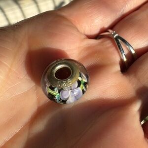 Sterling silver Purple and green Floral Glass Charm Bead